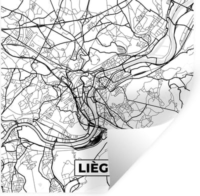 Muurstickers - Sticker Folie - Zwart Wit – België – Plattegrond – Stadskaart – Kaart – Liège - 100x100 cm - Plakfolie - Muurstickers Kinderkamer - Zelfklevend Behang XXL - Zelfklevend behangpapier - Stickerfolie