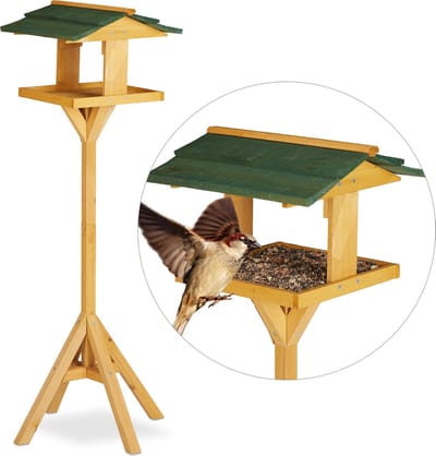 vogelvoederhuis op paal - staand - voor tuinvogels - tuin - 117 cm - hout