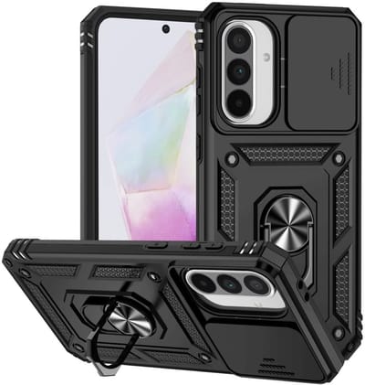 Coverup Hoesje - Geschikt voor Samsung Galaxy A36 / A56 Hoesje - Coverup Armor Ring Kickstand Back Cover met Camera Shield - Zwart