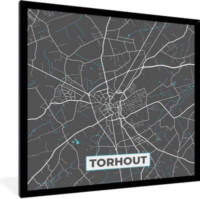 Fotolijst incl. Poster - Plattegrond – Torhout – Blauw – Stadskaart - Kaart - België - 40x40 cm - Posterlijst