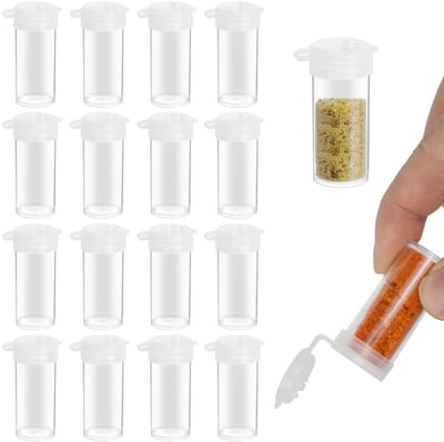 Dailygoods - 20 stuks mini-zoutvaatjes met etiketten, 6 g kunststof met klapdeksel, extra kleine mini-shaker, kruidendispenser, transparant zoutvaatje, klein voor reizen, camping, specerijen voor