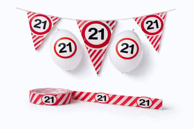 3BMT® 21 jaar verjaardag versiering - pakket - slinger, ballonnen en afzetlint