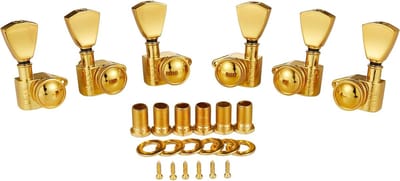 Locking Tuning Machine Heads voor Akoestische en Elektrische Gitaren - 3 per zijde, 21:1 Verhouding, Gouden Sleutels met Keystone Handvat