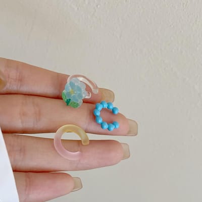 Oor Cuff Oorbellen Gatloos Modieus Meisjesachtig Verstelbare Clip-On Oor Sieraden voor Meisjes 3 Stuks Blauw 3 Pcs Blue gray