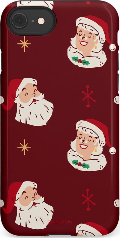 Casetastic hoesje geschikt voor Apple iPhone SE / Apple iPhone 7 / Apple iPhone 8 - Dubbellaagse bescherming - Mr. & Ms. Santa - Kerst - Fashion Case - Bordeaux Lichtgrijs Taupe