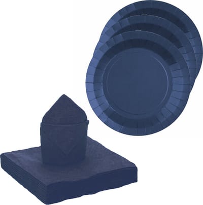 Santex feest/verjaardag servies set - 10x gebaksbordjes/20x servetten - kobalt blauw - karton
