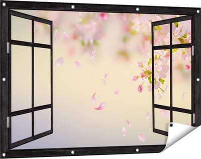Gards Tuinposter Doorkijk Appelbloesem - Bloemen - 120x80 cm - Tuindoek - Tuindecoratie - Wanddecoratie buiten - Tuinschilderij