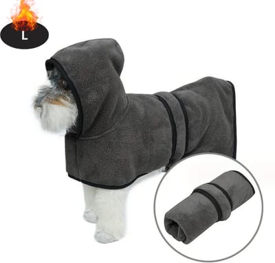 Livano Hondenbadjas - Hondenhanddoek - Voor Honden - Hondenkleding - Hondentrui - Hoodie - Sneldrogend - Donkergrijs - L