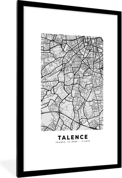 Fotolijst incl. Poster - Talence - Plattegrond - Frankrijk - Kaart - Stadskaart - 80x120 cm - Posterlijst