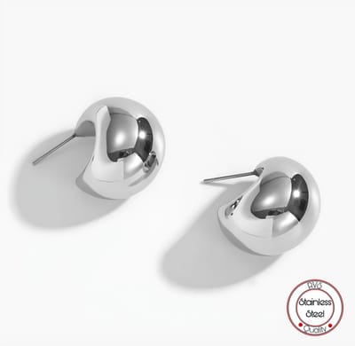 Borasi Chunky Oorbellen | Stainless Steel | Zilverkleurig | Dames Oorbellen | Dome oorbellen |