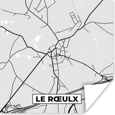 Poster België – Le Rœulx – Stadskaart – Kaart – Zwart Wit – Plattegrond - 100x100 cm XXL