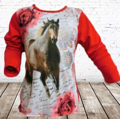 Rode longsleeve met paard - Rood - 86/92