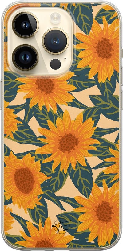 Hoesje geschikt voor iPhone 14 Pro - Zonnebloemen - Soft Case - TPU - Bloemen - Oranje - Mooie Telefoonhoesjes
