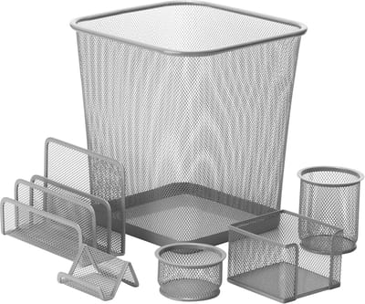 Bureau Organizer Set - Kantoor Set - Bureau Opruimen - Gevlochten Staal - 6 Delig - Zilver