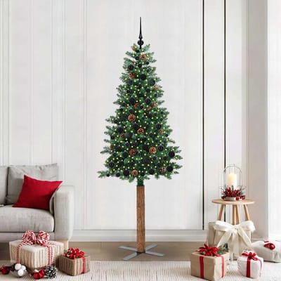 vidaXL - Slanke - Kerstboom - Groen - 210 - cm - PVC - en - massief - dennenhout