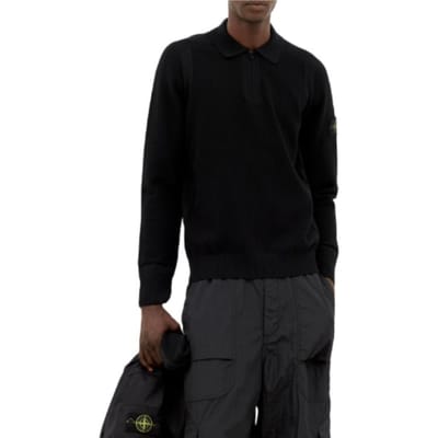 Stone Island Uni Kleur Logo Patch Polo Pas Lange Mouwen Trui Heren trui Zwart 8115558A4-V0029 XL