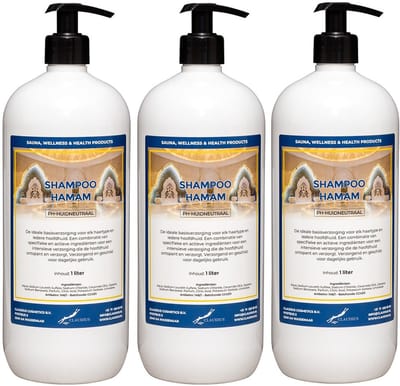 Shampoo Hamam 1 liter met 3 zwarte pompen - set van 3 stuks - voordeelverpakking - haarverzorging