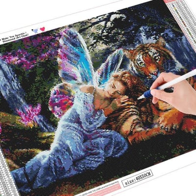Diamond Painting Vol Rond Aankomst Dieren Huisdecoratie Tijger En Meisje Diamantborduurwerk 20X30