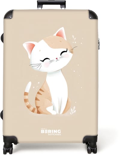 NoBoringSuitcases.com® - Koffer groot - Reiskoffer lichtgewicht - Kitten in de kleuren beige en wit - Rolkoffer met 4 wielen - Grote trolley XL - 98 liter bagage
