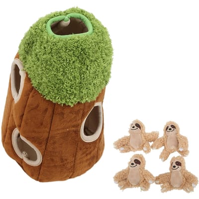 Interactief Verstoppertje Hondenspeelgoed Kleine Luiaard Boomhol Puzzel Piepend Hond Verstoppen Pluche Speelgoed beige