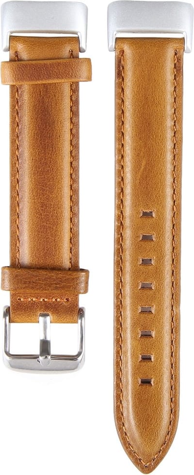 By Qubix - Compatible Fitbit bandje - Geschikt voor Fitbit Charge 5 - Fitbit Charge 6 bandje - Echt leer - Lichtbruin - Horlogeband - smartwatchbandje