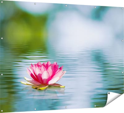 Gards Tuinposter Roze Lotusbloem op het Water - 160x120 cm - Tuindoek - Tuindecoratie - Wanddecoratie buiten - Tuinschilderij
