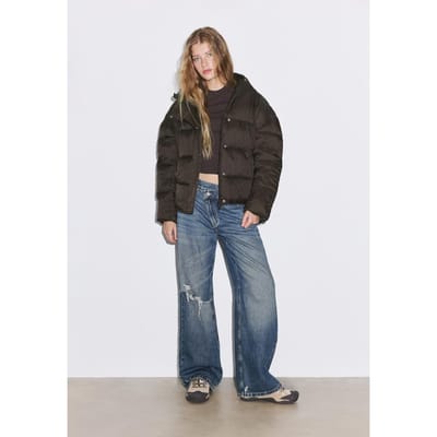 Stradivarius Gewatteerd jack met capuchon  Bruin XS