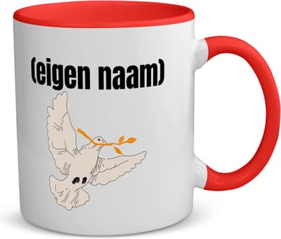 Akyol - duif met takje eigen naam koffiemok - theemok - rood - Vogels - vogel liefhebbers - duif - verjaardag - cadeau - kado - 350 ML inhoud
