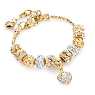 WiseGoods Premium Bedelarmband Goudkleurig Met Zirkonia Bedels - Elegante Armband Voor Vrouwen - Sierlijke Dames Armband - Sieraad