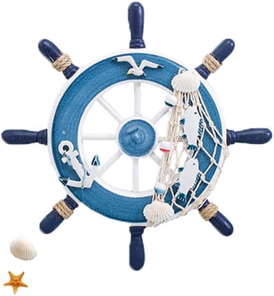 Dailygoody - Houten Stuurwiel Decor - Nautische Wanddecoratie - Blauw