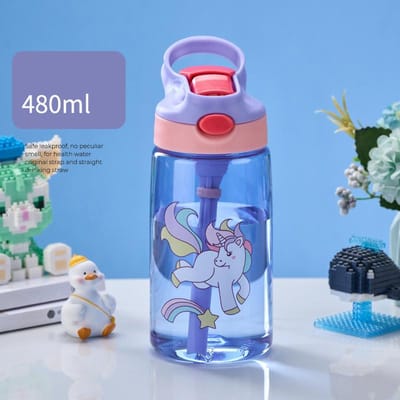 Tasse à paille pour enfants Bouteille d'eau spéciale anti-chute pour l'école en été Bouteille d'eau portable en plastique 480ml