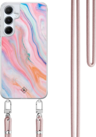 Casimoda® hoesje met koord - Geschikt voor Samsung A55 - Pink Glam - Afneembaar koord - TPU/polycarbonaat - Roze