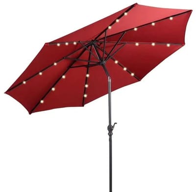 MakkelijkMooi Parasol met Verlichting - Parasol - Geïntegreerde LED-verlichting op Zonne-Energie - Kantelbaar met Zwengel - Rood