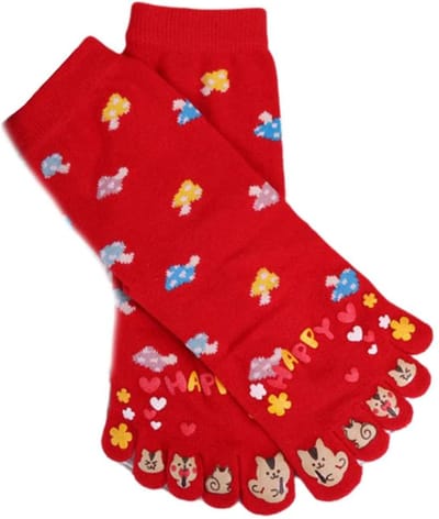 Teensokken dames - toesocks - toe socks - teen socks - rood - leuke print kat - -maat 36 - 40 - sport - yoga - cadeau voor haar - gift - geschenk vrouwen