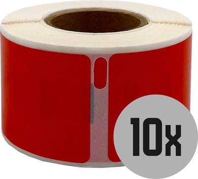 DULA Dymo kompatible Etiketten, S0722370 99010, 28 x 89 mm, Rot, Permanent, 10 Rollen, 130 Etiketten pro Rolle