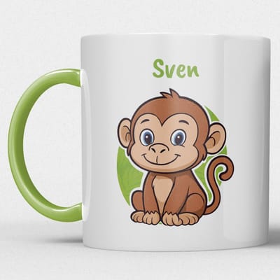 kindermok\kinderbeker | gepersonaliseerd met naam | met aap | Groen | Schattige illustraties