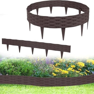 10m Gazonrand en Bloembedomranding - Tuinpalissade met 10 Flexibele Elementen - UV- en Weerbestendig - Bruin Kunststof Rotan Design