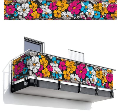 Balkonscherm 500x85 cm - Balkonposter Street Art - Bloemen - Mix - Balkon scherm decoratie - Balkonschermen - Balkondoek zonnescherm
