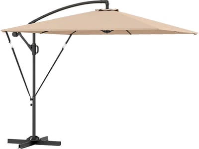 Zweefparasol met Voet - Ø 260 cm - Vierkant - Waterdicht - Kantelbaar - Verstelbare Hoogte - Khaki