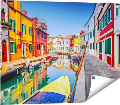 Gards Tuinposter Kleurrijke Huisjes aan het Water in Veneti� - 80x60 cm - Tuindoek - Tuindecoratie - Wanddecoratie buiten - Tuinschilderij