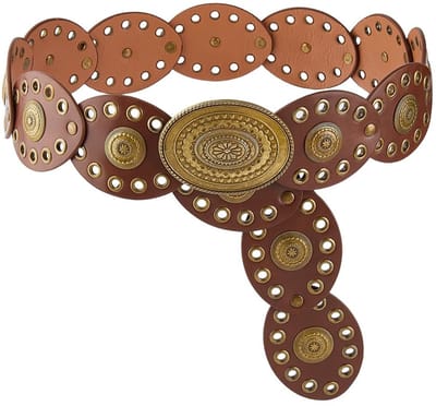 Solidchoice- Tailleriem Vintage Boho - Bruine Riem - Kunstleer - 6 cm Breedte - Antiek Brons - 1000 mm Lang