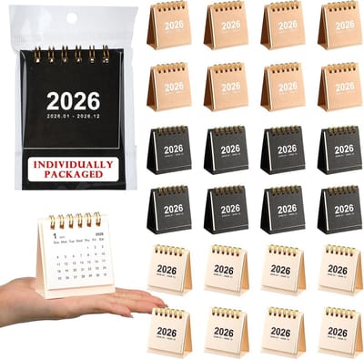 24x Mini Bureaukalenders 2026 - Compact Tafelmodel Maandkalender voor Kantoor & Werk