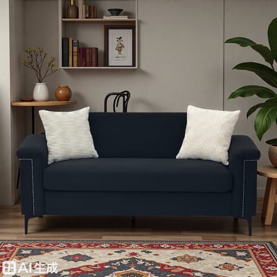 MODFU 2-Zitsbank - Ruimtebesparend En Comfortabel - Scandinavisch - Voor Appartement - Polyester, Metaal En Hout - Zwart - 172 X 73,5 Cm