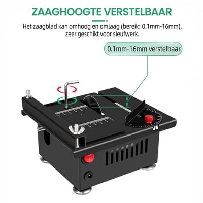 Mini Precisie Tafelzaag 100W – 6000RPM Mini Zaagmachine – 0–90° Verstelbaar – Voor Modelbouw, Hout, Acryl & Kunststof