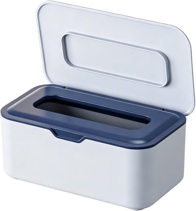 Doekjesdispenser Navulbaar - Doekjeshouder Doos - Thuis en Onderweg - Strakke Dekselafdichting - 20x125x9cm - Blauw