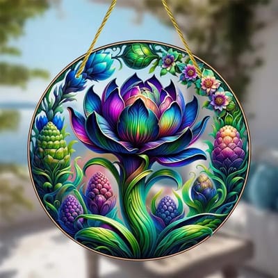 Kleurrijke Mandala Bloem en Blad Geveldecoratie van Gekleurd Glas, Zonlicht Vanger en Raam Ornament voor Feestdagen en Cadeaus