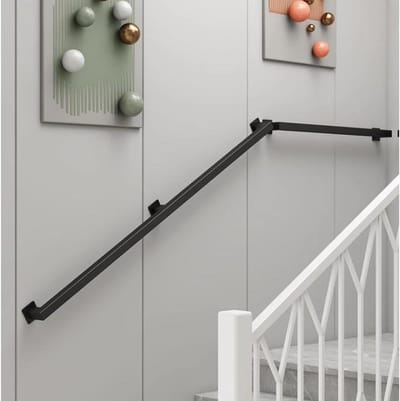 Trapleuning Vierkant - Wandsteun Leuning - Veilig Lopen - Roestvrij Smeedijzer - 30 cm - Zwart