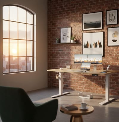 Elektrisch In Hoogte Verstelbaar Bureau met USB Oplaadpoort, 140x70 cm, Sta Bureau met 3 Geheugeninstellingen, Anti-Botssysteem, Beige + Wit – Bellaverowonen