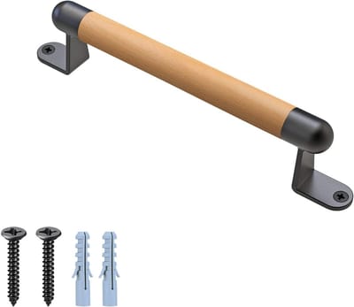 Veiligheidsleuning van 25 cm met houten handgrepen en duurzame metalen uiteinden voor binnen- en buitentoepassingen, ideaal voor klimframes, schuren en kasten