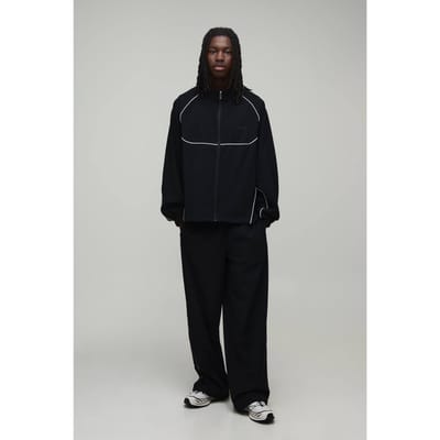 Heren Actief Oversized Trainingspak Met Col En Ritssluiting En Nylon Pijpdetail | Black | Size Medium